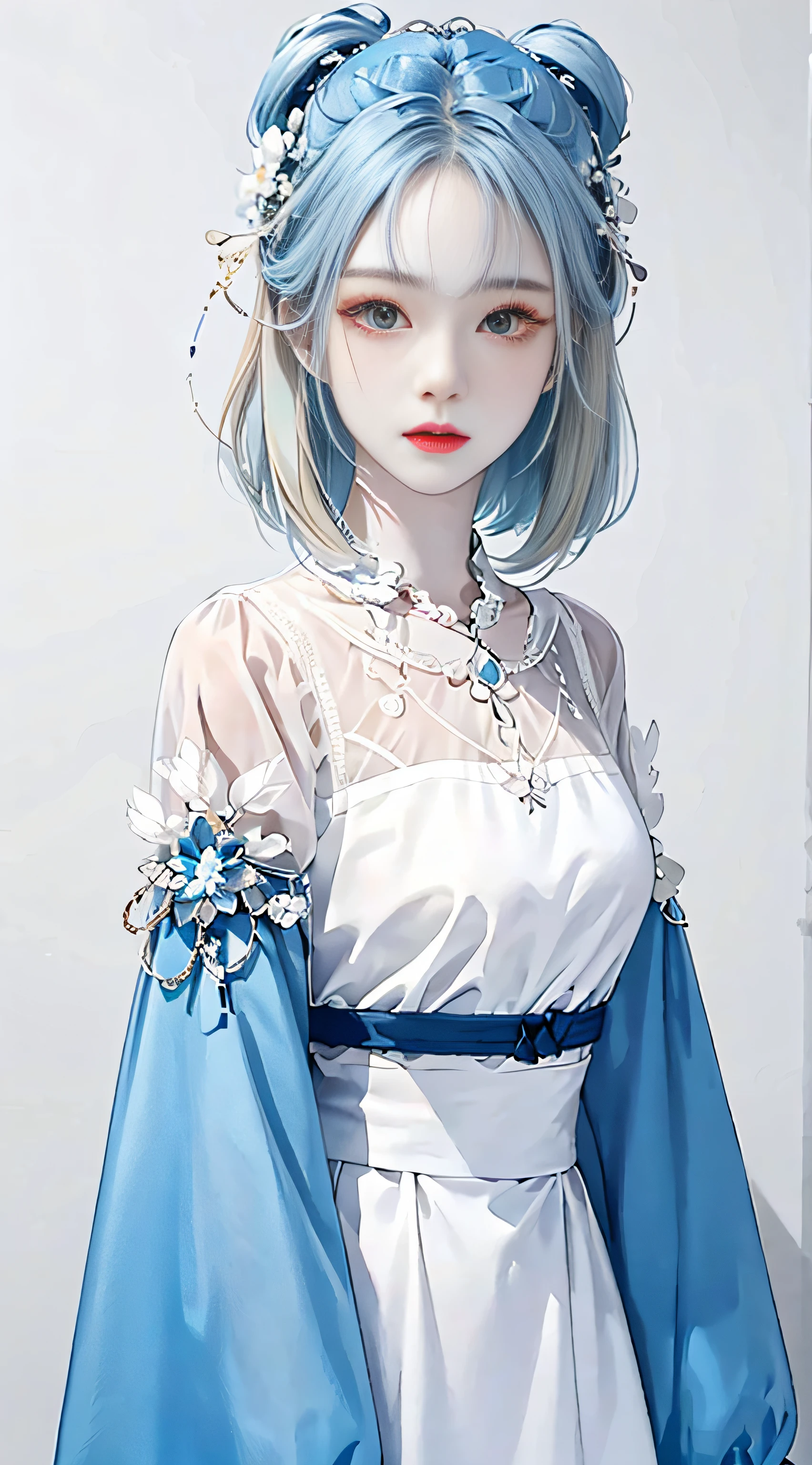 1 girl, (white skin: 1.2), (silver-blue hair), colored inner hair