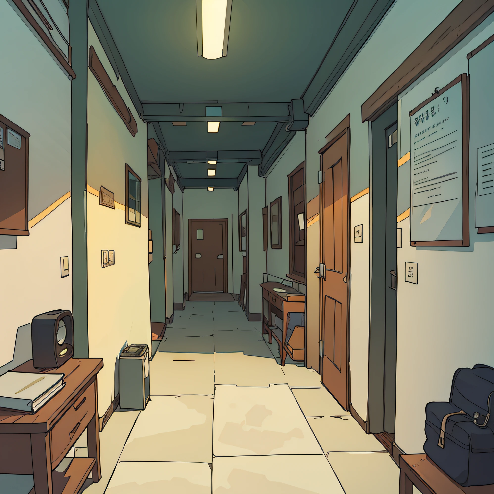2d side view camera of hallway school, high detailed, anime style, indonesian school, game assets