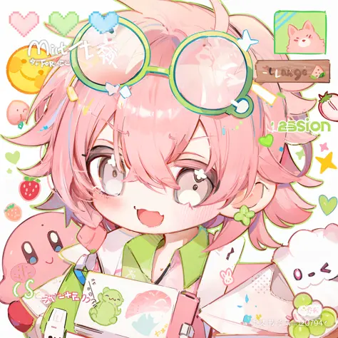 anime girl with pink hair holding a pink and green item, material is!!! water melon!!!, commission, An anime cover, (cheeses), a...