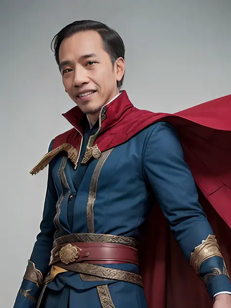 image of a jokowi dressed in a costume with a cape, doctor strange, dr strange, man as doctor strange, film still from'doctor st...