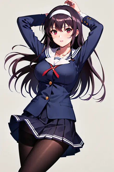 masterpiece, best quality, highres, kasumigaoka utaha, 1girl, solo, pantyhose, long hair, black pantyhose, skirt, school uniform...