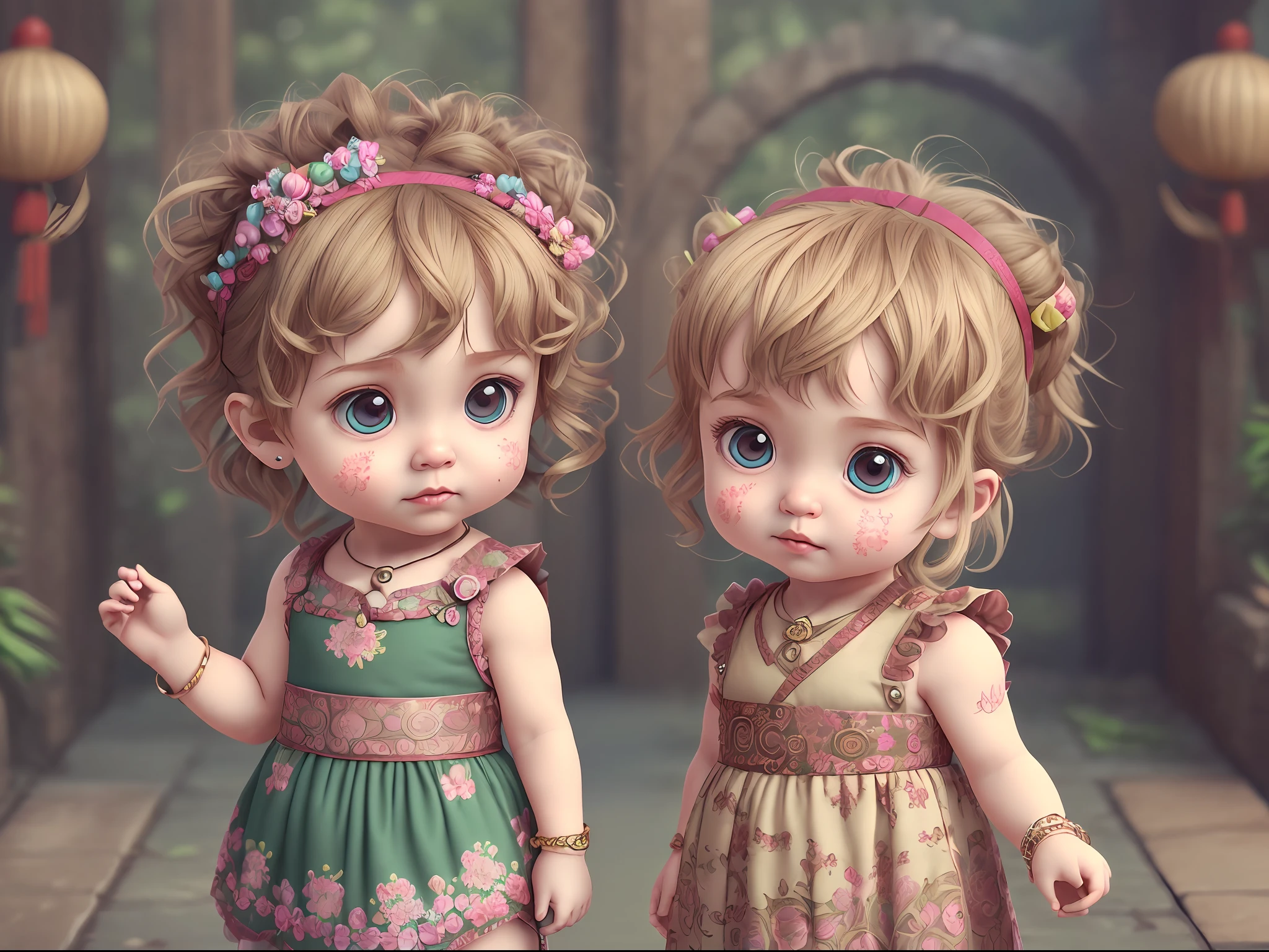 (CBZBB:1.25), 가장 귀여운 두 어린 소녀，아기 초상화 그림, 아트 스테이션, ...CGI_애니메이션，고대 중국 스타일，출입구