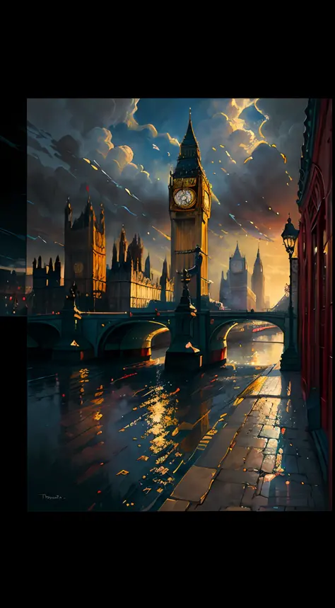 A beautiful painting of a London in spring , meaningful scene that is moody in the style of Thomas Kinkade ,HD 4k , seamless tex...