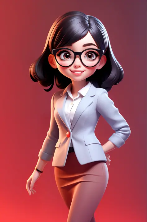 3d character，office girl，black color hair，wears glasses，prette，lovly，smil（A half body：1.2），simplebackground，a masterpiece of，Bes...