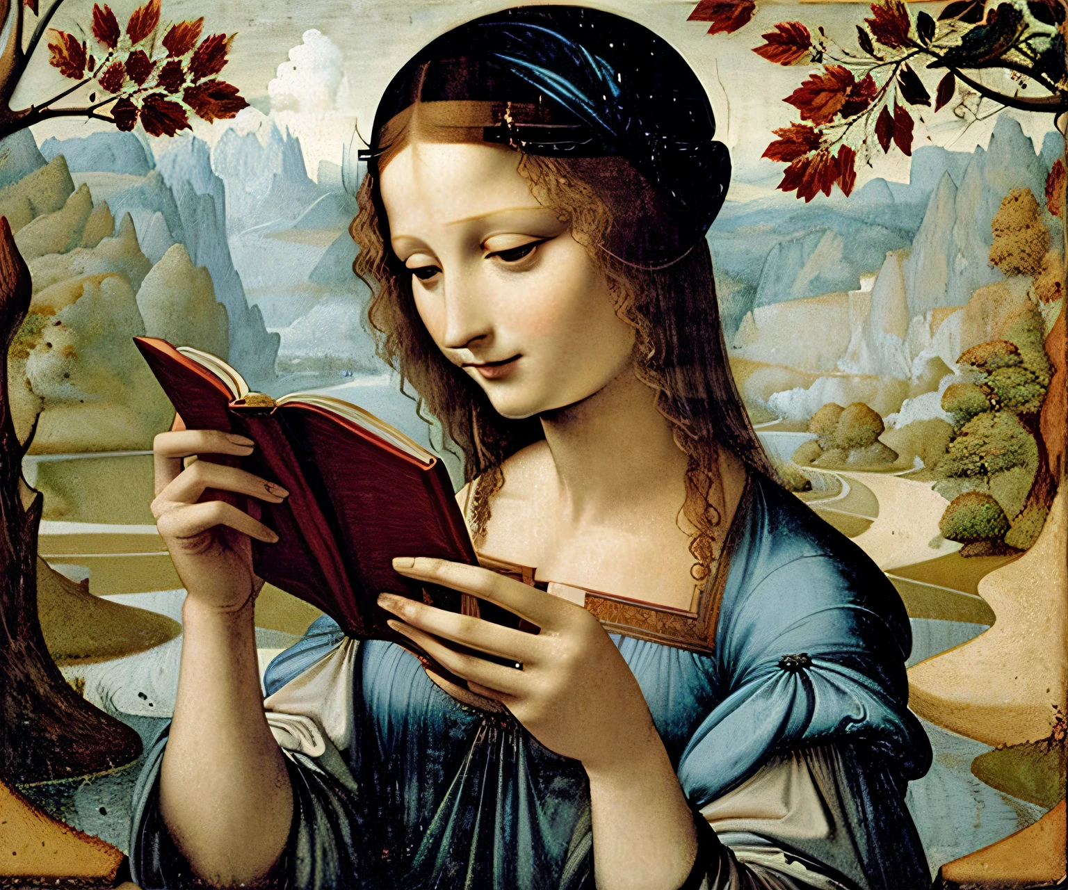 Mujer leyendo un libro junto al río, Pintura al óleo de WJQLEONARDO, (5 dedos in total: 1.2), 5 dedos, complete 5 dedos, natural 5 dedos,