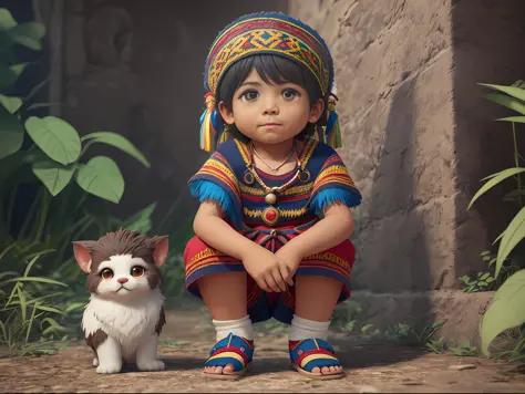 little cute adorable (((full body))) bolivian indigenous inca (((boy))) with big fluffy eyes, 8k, octane render --auto --s2