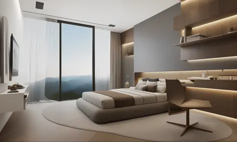 (breathtaking landscape:1.1), best quality, hyper-detailed,(best quality:1.2, hyper-detailed:1.1, awe-inspiring landscape:1.1), Best quality, master picece, hyper detai, ((best illumination, modern bedroom:1.2, minimalist aesthetic:1.1, sleek design:1.2, s...