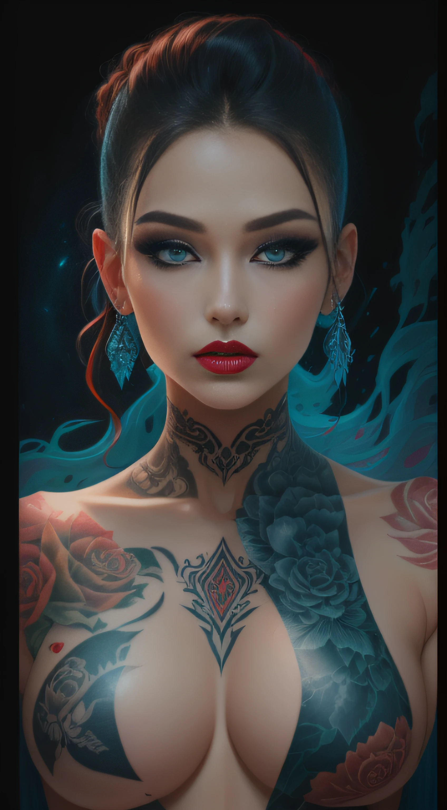 A woman with tattoos on her chest and chest - SeaArt AI