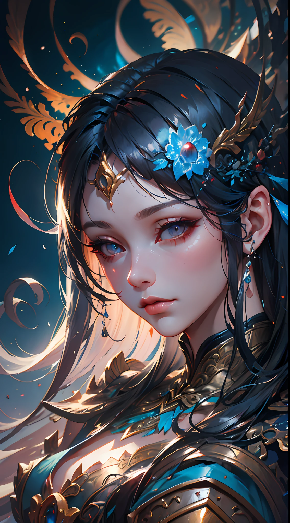 a close up of a woman in a women in a silver and red dress, Chengwei Pan on Artstation, by Yang J, detailed fantasy art, stunning character art, fanart best artstation, epic exquisite character art, beautiful armor, extremely detailed artgerm, detailed digital anime art, artstation pixiv download artgerm, armor girl