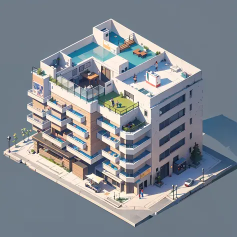 Isometric, overlooking 45 degrees,  SLG game building, single building, ktv nightclub, gray background, concept art, Octane rendering