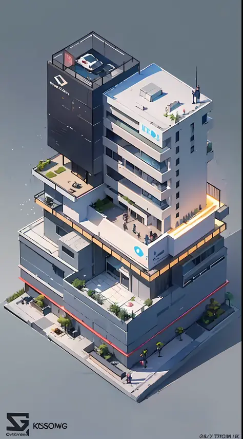 Isometric, overlooking 45 degrees,  SLG game building, single building, ktv nightclub, gray background, concept art, Octane rendering