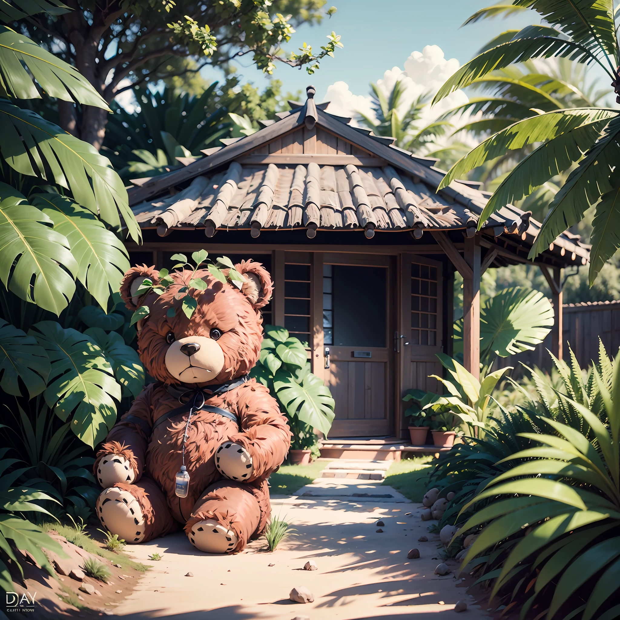 teddy bear, trator, plantation, Terra, azedo, Casa de campo , arte conceitual, profundidade de campo, cinematic lighting, chromatic aberration, retina, Masterpiece, anatomicamente correto, pele texturizada, detalhes altos, alta qualidade, Concedido, 8k