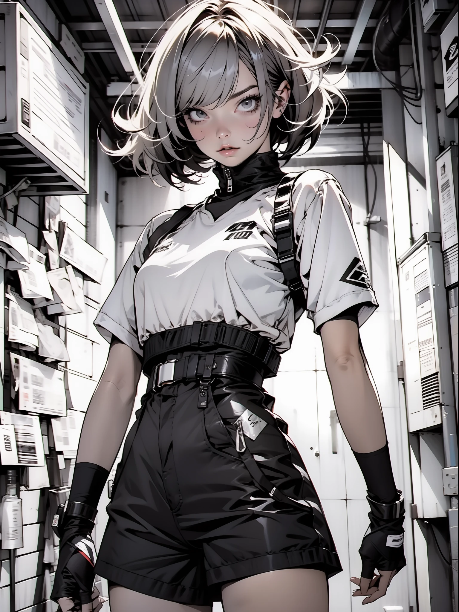 Anime girl in a short black and white outfit holding a gun - SeaArt AI