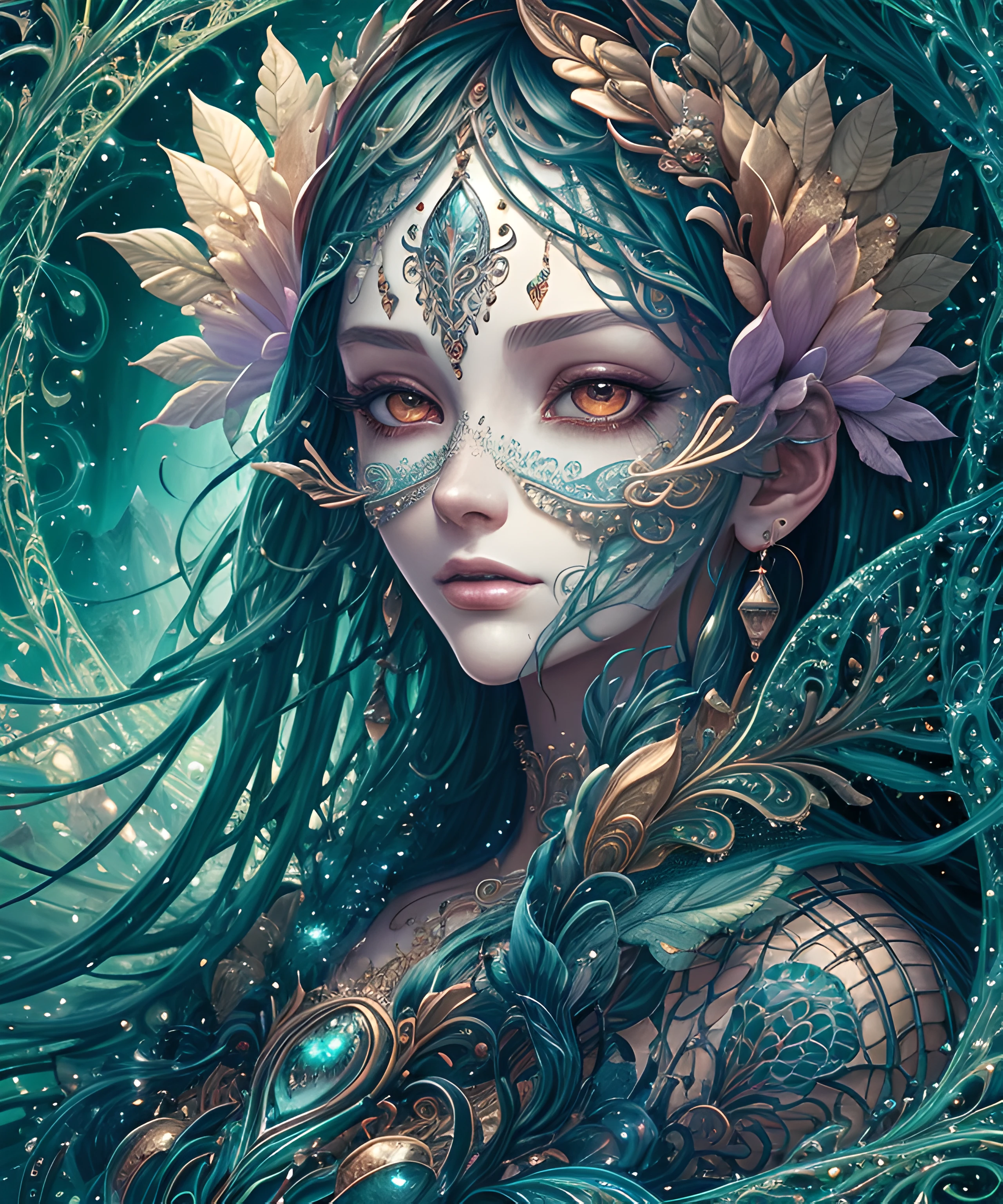 (masterpiece), best surreal masterpiece, top quality, best quality, official art, beautiful and aesthetic:1.2) , green skin godess and god ,children ,extreme detailed,colorful,highest detailed, official art, unity 8k wallpaper, ultra detailed, beautiful and aesthetic, beautiful,fractal art, mystical and otherworldly, with intricate fur and piercing eyes, in the breathtaking mountain landscape of NCWinters.