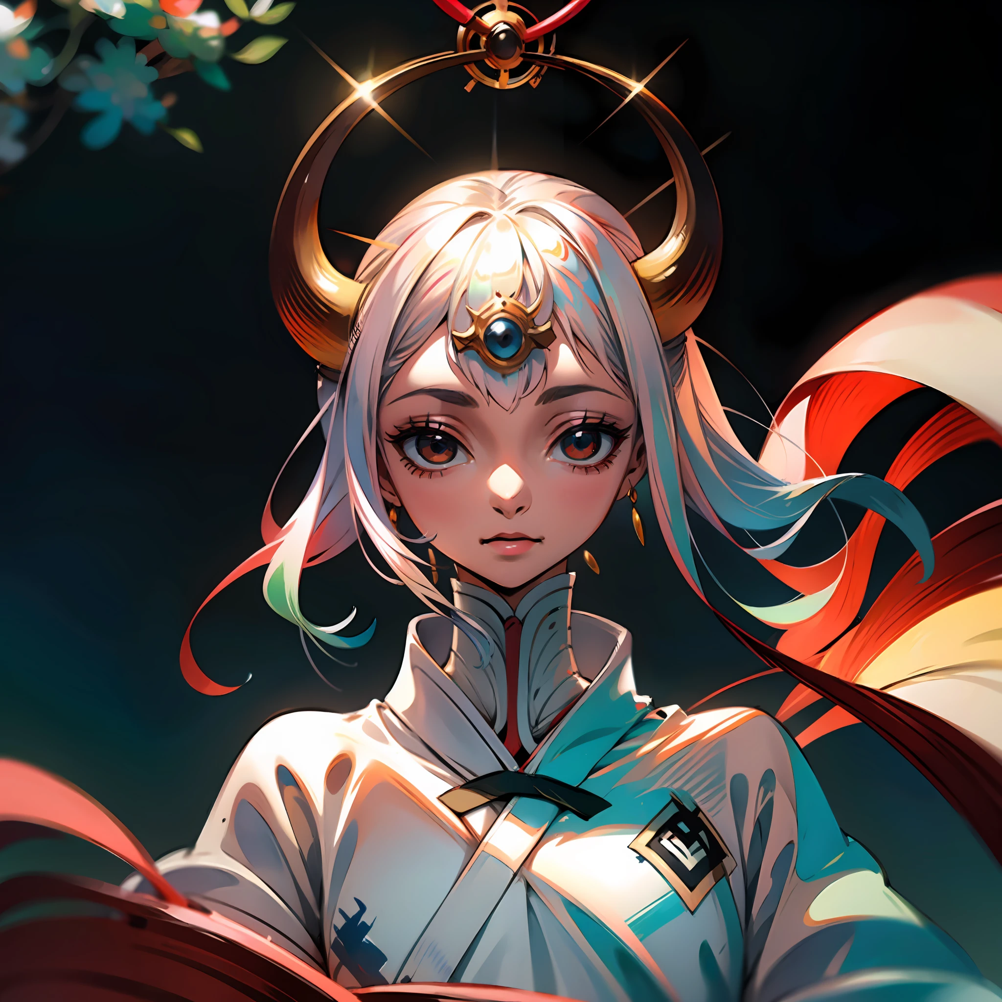 garota de anime com chifres e uma coroa na cabeça, portrait garota dos cavaleiros do zodíaco, Retrato de Onmyoji, artgerm na artstation pixiv, arte de anime digital detalhada, Rossdraw 1. 0, Artgerm extremamente detalhado, :: Ross, Digital ilustração de anime, Artgerm. ilustração de anime, Retrato RossDraw, garota dos cavaleiros do zodíaco