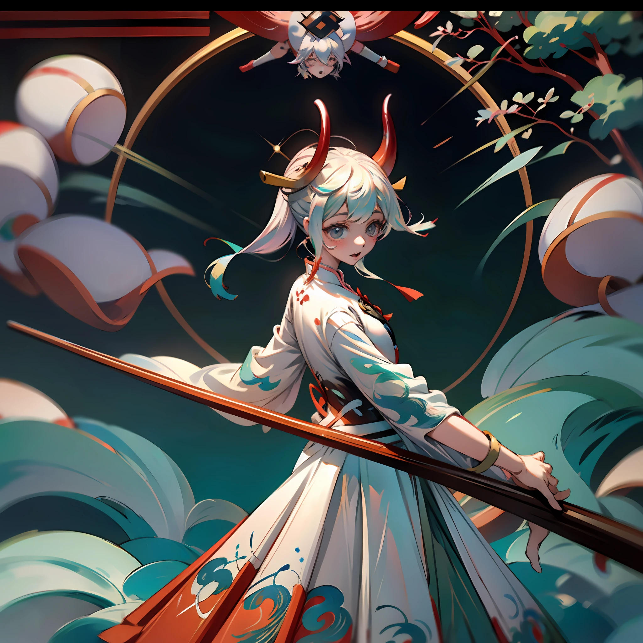 Anime-Mädchen mit einem Schwert und einem Hut auf dem Kopf, Retrato de onmyoji, arte detalhada onmyoji, onmyoji, Demon Slayer rui fanart, Keqing von Genshin Impact, Digitale Anime-Illustration, Artgerm e Atey Ghailan, Ayaka Genshin Impact, Trends auf Artstation Pixiv, Offizielle Kunst