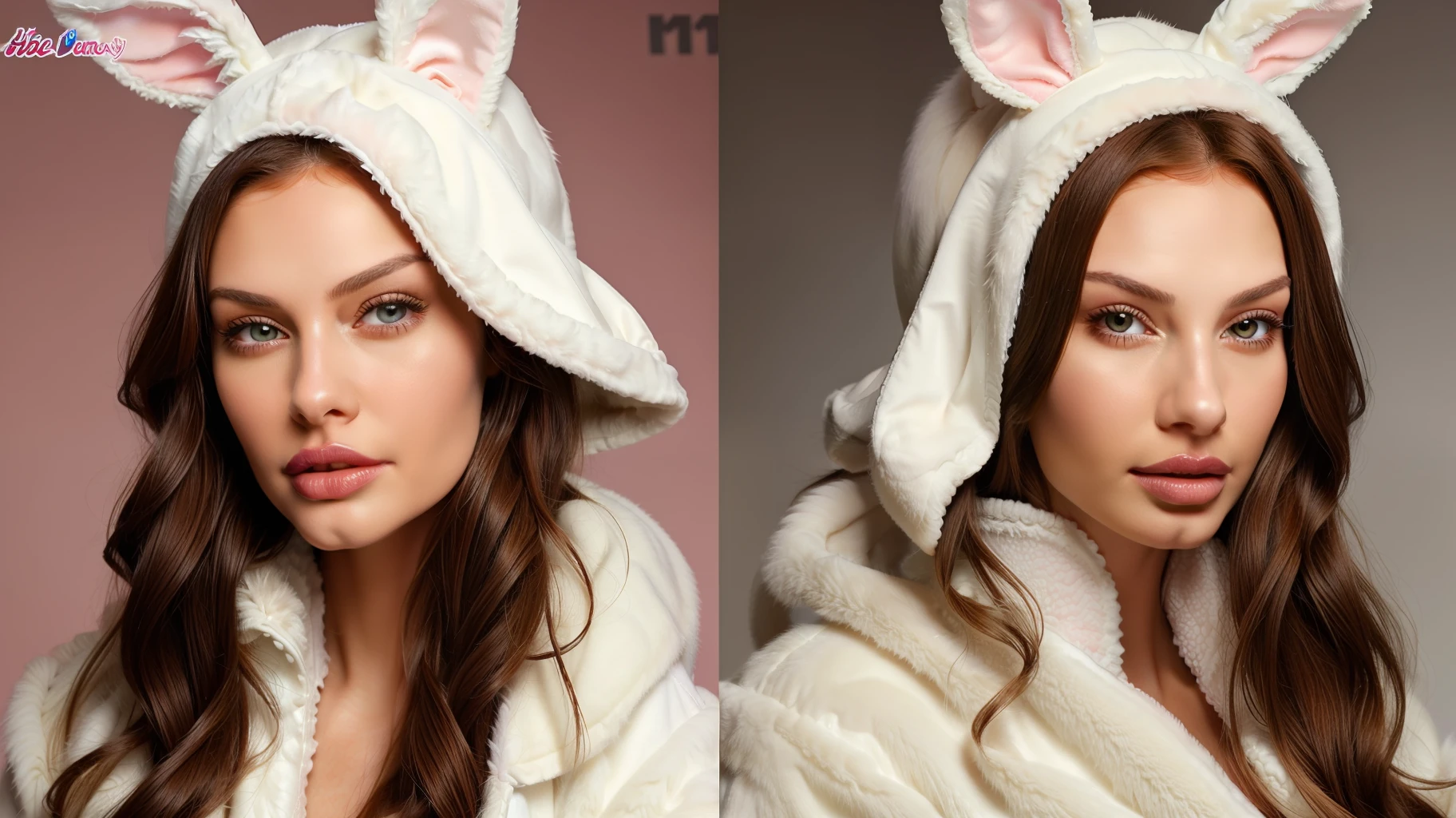 A close up of a woman wearing a bunny costume and a hood - SeaArt AI