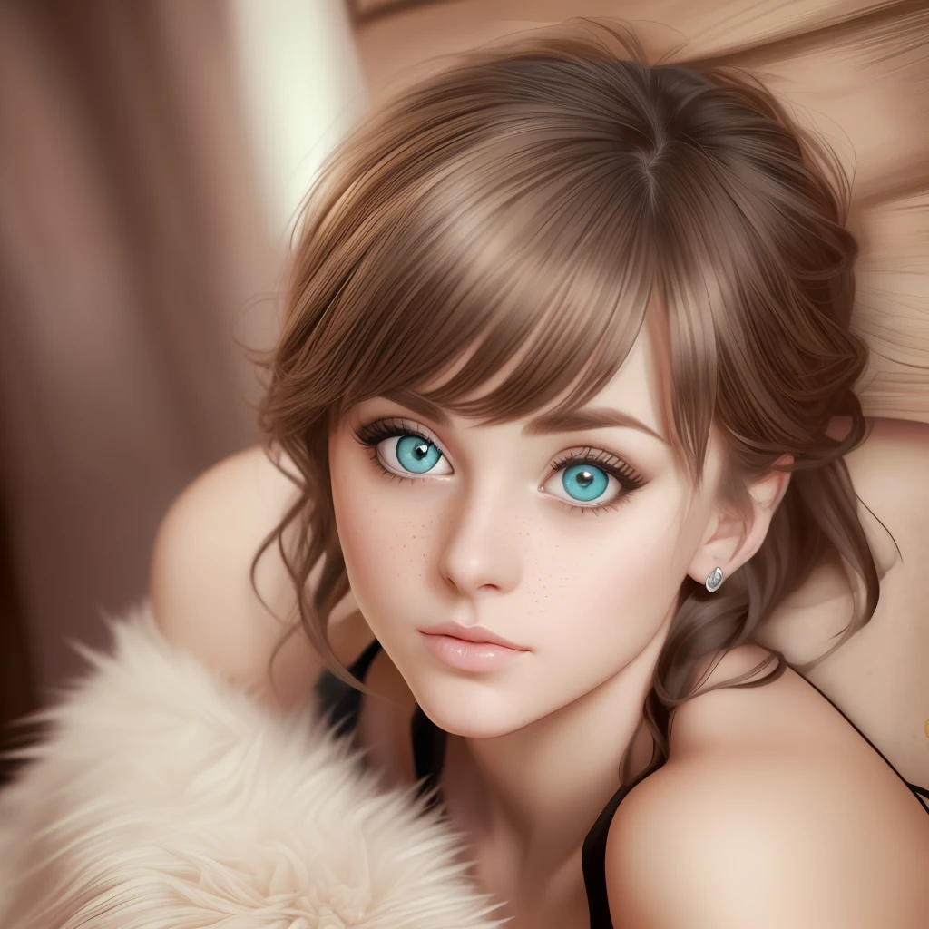 A close up of a woman with blue eyes and a furry coat - SeaArt AI