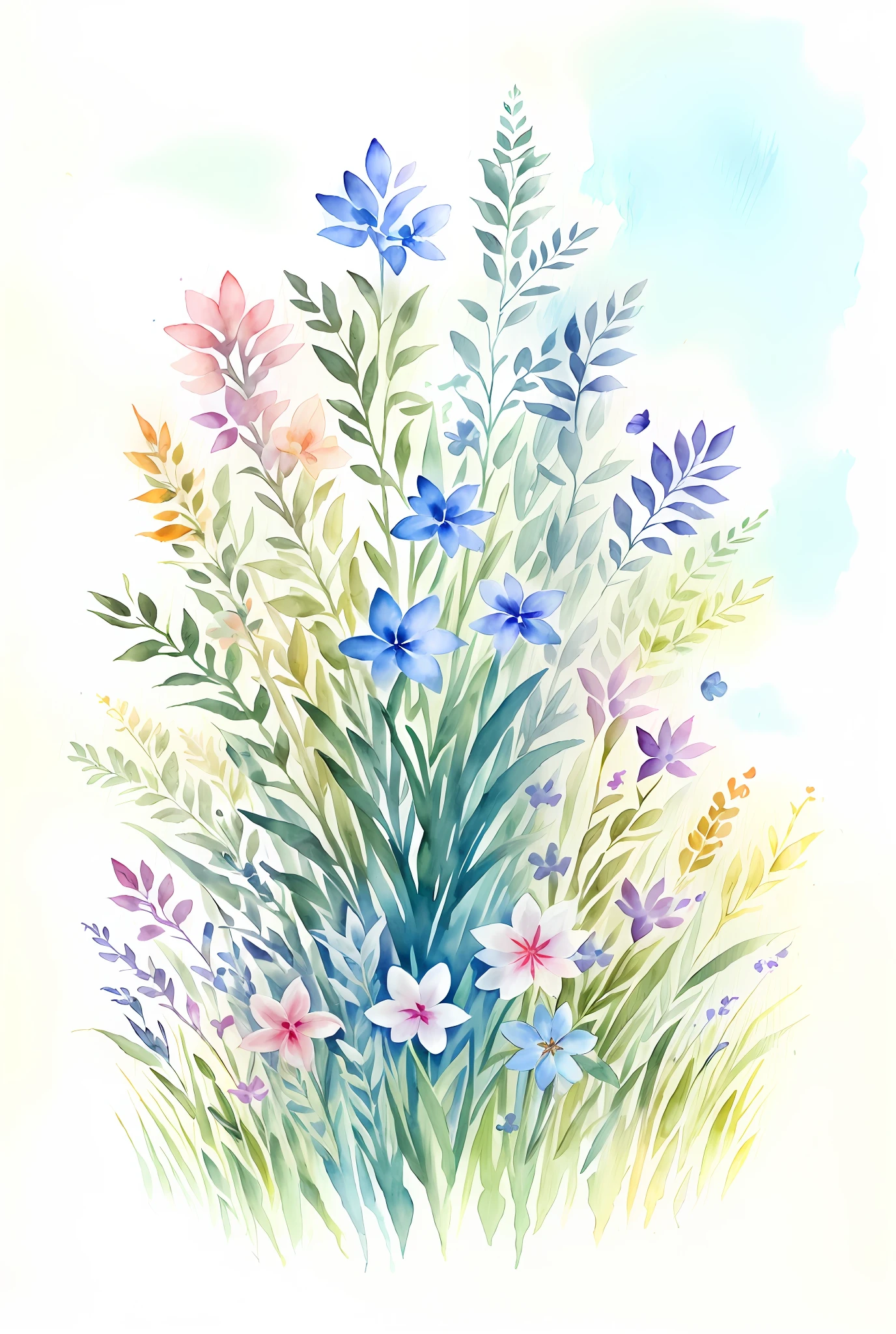 ( watercolor \(half\), drawing, IrisCompiet:1.2),paint, beautiful flower field.