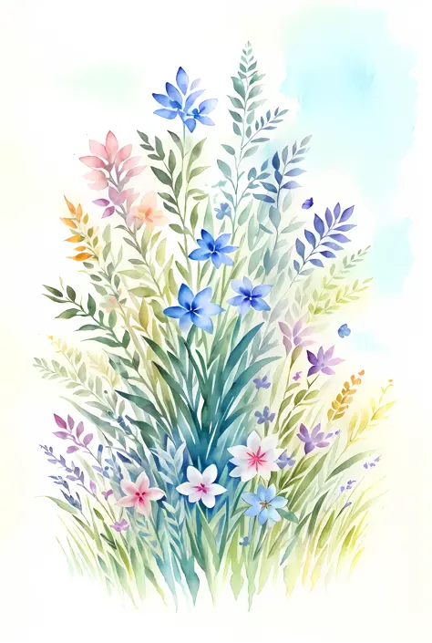 ( acuarela \(medio\), dibujo, IrisCompiet:1.2),pintura, hermoso campo de flores.