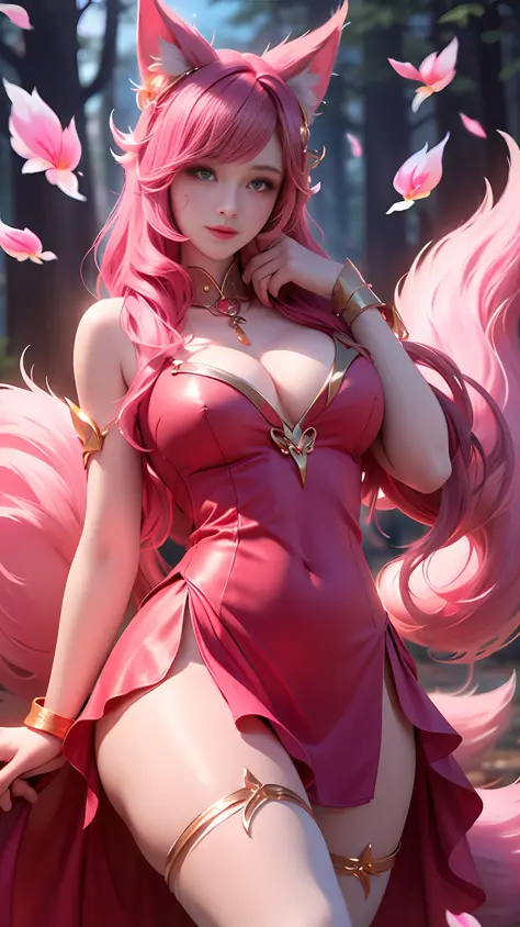 face lighting,bright backlight,medium breasts,super high resolution,best quality,Photos,4k,(Realistic:1.2),
1 girl,cute,cosplay,Ahri (League of Legends),looking at viewer,(moderate breasts:1.1),nine tails,long ears,green eyes,(long wavy hair:1.2),white and...