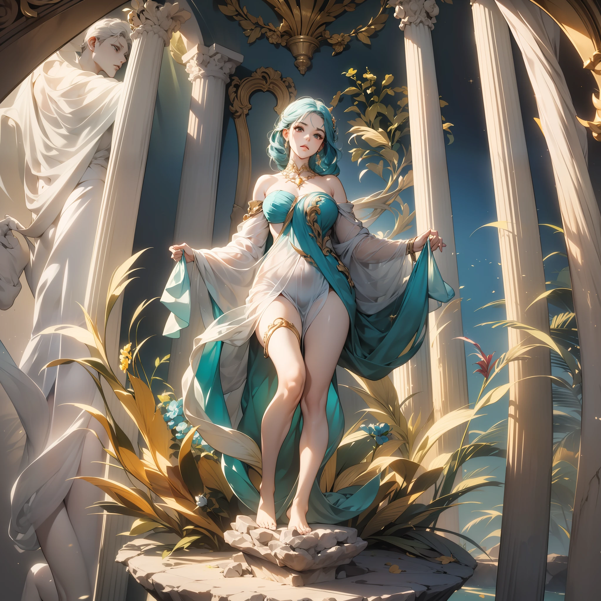 ((more perfect))((higher quality))((More Detailed))((higher resolution))((more delicate))((dinamic angle))((dinamic pose))((a nude detailed transparent long dress)): Sculpture of Marmore