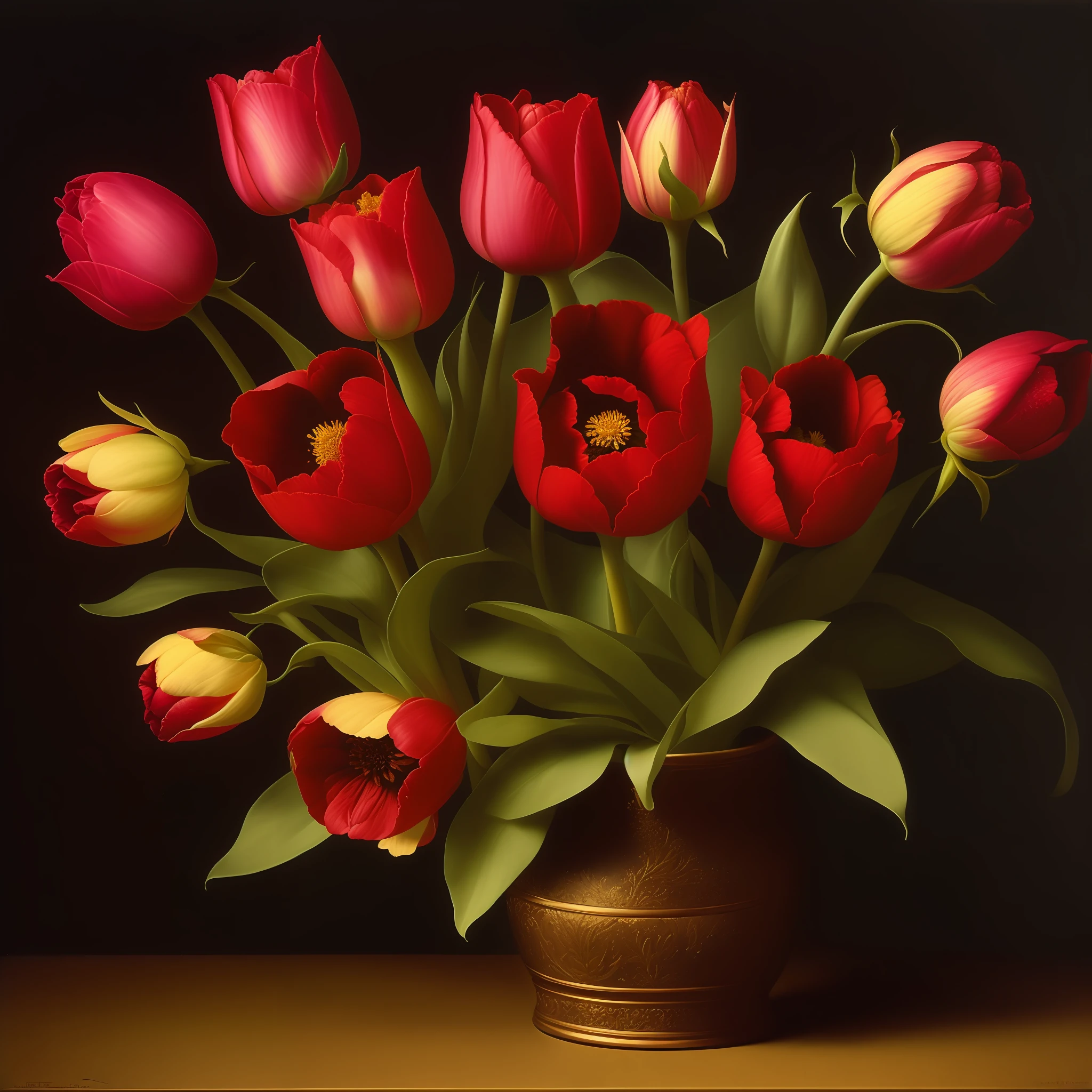 Tulipanes y rosas reales detallados sobre un fondo negro por Martin Johnson Heade, Artstation