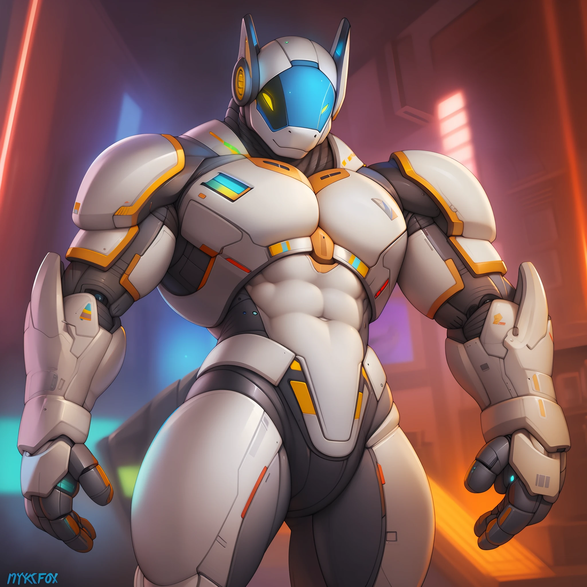 Solo, muscular, synth, robot, android, white body, male, by Vader-san, by darkgem, by mystikfox61