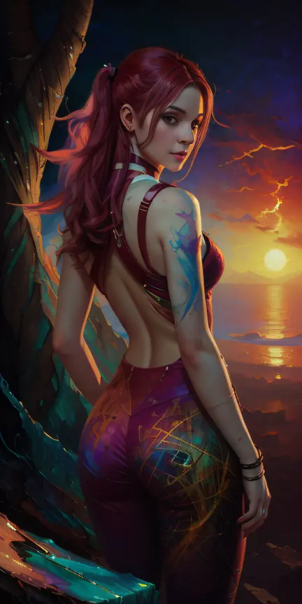a gorgeous Harley Quinn standing on sand, wind in the hair, full length body shot,(((ultra warm bright pastel colors))), orange pink white colors, sharp focus, lut, ultra insane high resolution intricate textures, texture indentation, (((((Charlie Bowater,...
