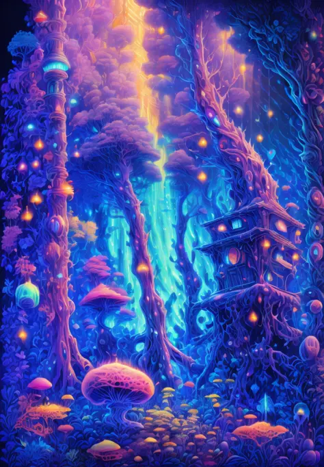 the mushroom world is my home. a realistic detail of a virtual glowing bioluminescent mushroom mega cities inside a floating jel...