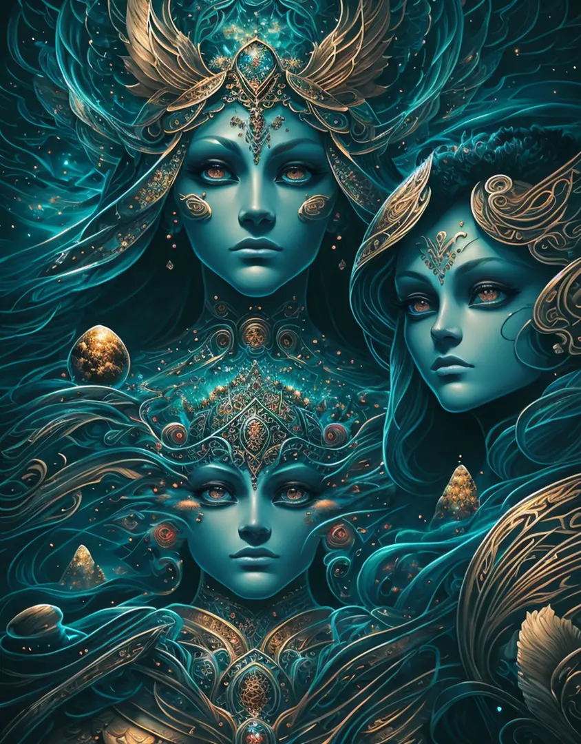 masterpiece), best surreal masterpiece, top quality, best quality, official art, beautiful and aesthetic:1.3) , blue skin godess...