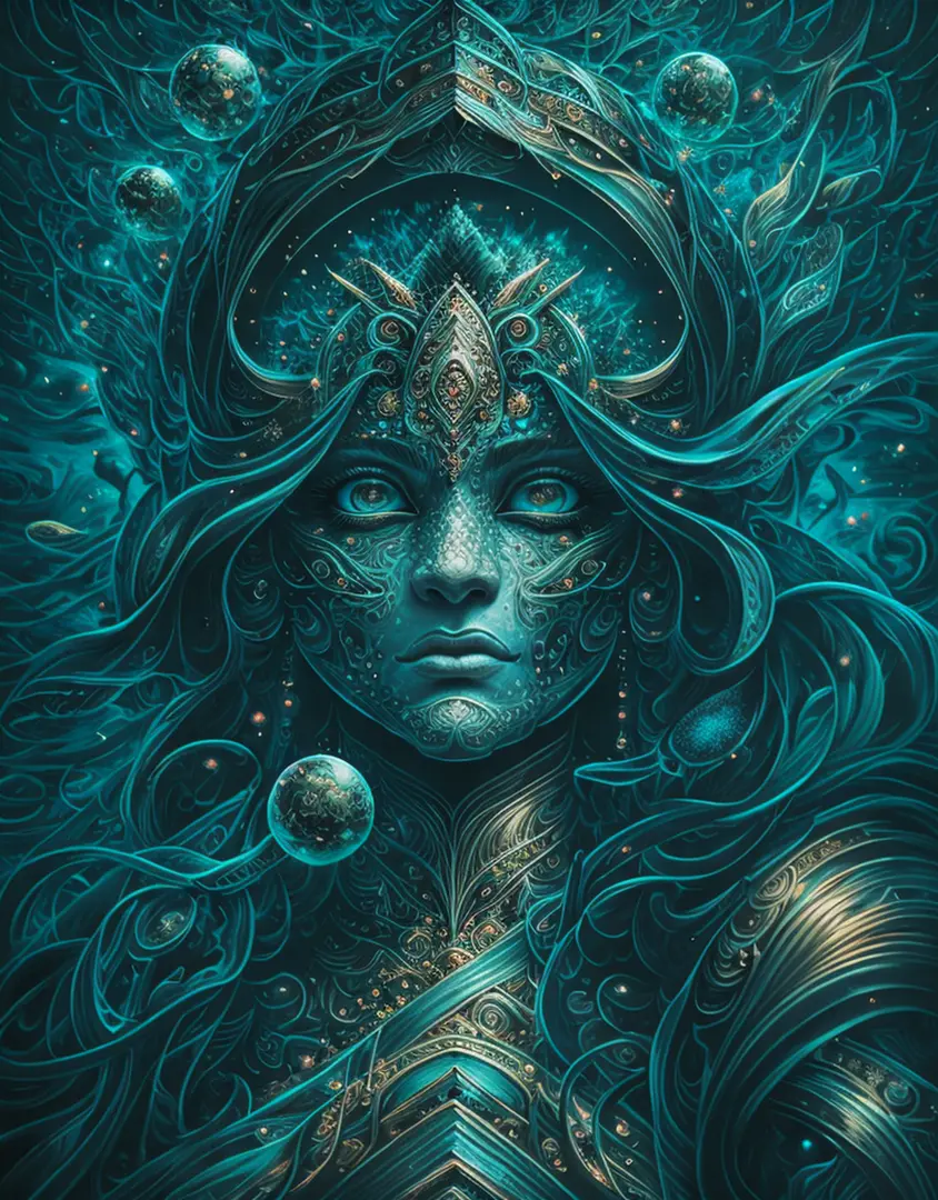 masterpiece), best surreal masterpiece, top quality, best quality, official art, beautiful and aesthetic:1.3) , blue skin godess...