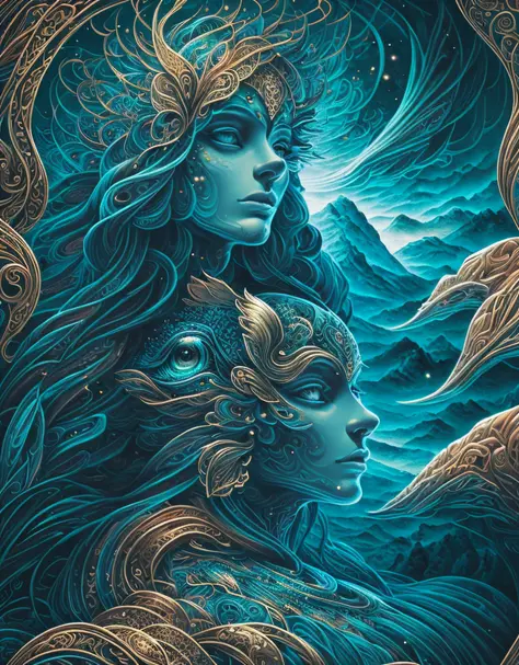 masterpiece), best surreal masterpiece, top quality, best quality, official art, beautiful and aesthetic:1.3) , blue skin godess...