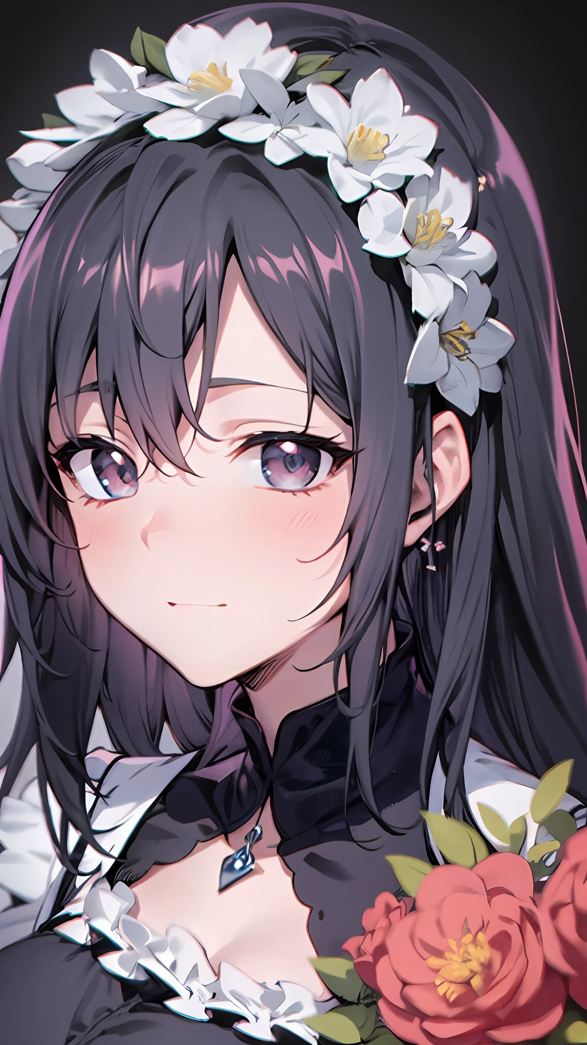 Close up portrait of woman in dress in white and black dress、Gothic Otome anime girl、anime girl wearing a black dress、Cute anime waifu in a nice dress、Anime girl in maid costume、Elegant Gothic princess、guweiz、Gwaits at Pixiv Art Station、Gwaitz at Art Station pixiv、Beautiful anime girl、