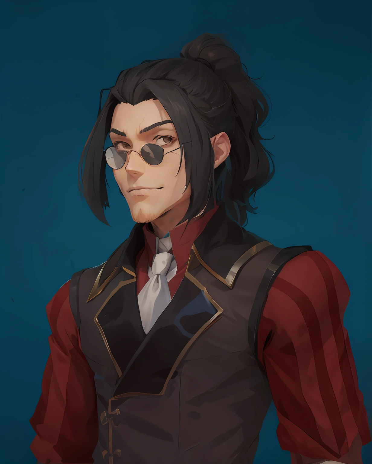 anime character with eye glasses and a red shirt and tie, Sylas, caleb from critical role, Valorant Jett, cara bonito na arte demon slayer, Kazuya Tsurumaki, arte do personagem masculino humano, retrato detalhado do caractere, arte detalhada do personagem, arte oficial do personagem, personagem estilo anime, inspirado em Yamagata Hiro, design de personagem masculino