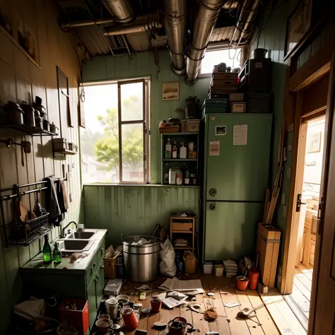 abandoned houses、cuisine、kitchin、tableware、pans、Dojunkai Apartment Surreal and very detailed illustration、Image with objects ver...