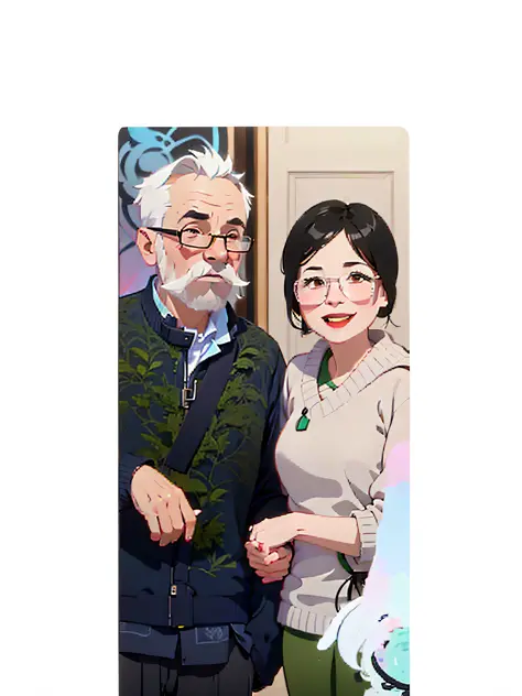 1 sticker, handbook, (sticker, 2 old couples, one old man, one old woman, old woman with short coiled black hair, man with white...