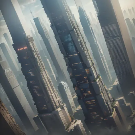 Skyscrapers　A futuristic world　cyberpunked　dream　Huge metropolis　Huge construction　beste-Qualit　​masterpiece　Super-High Resolution