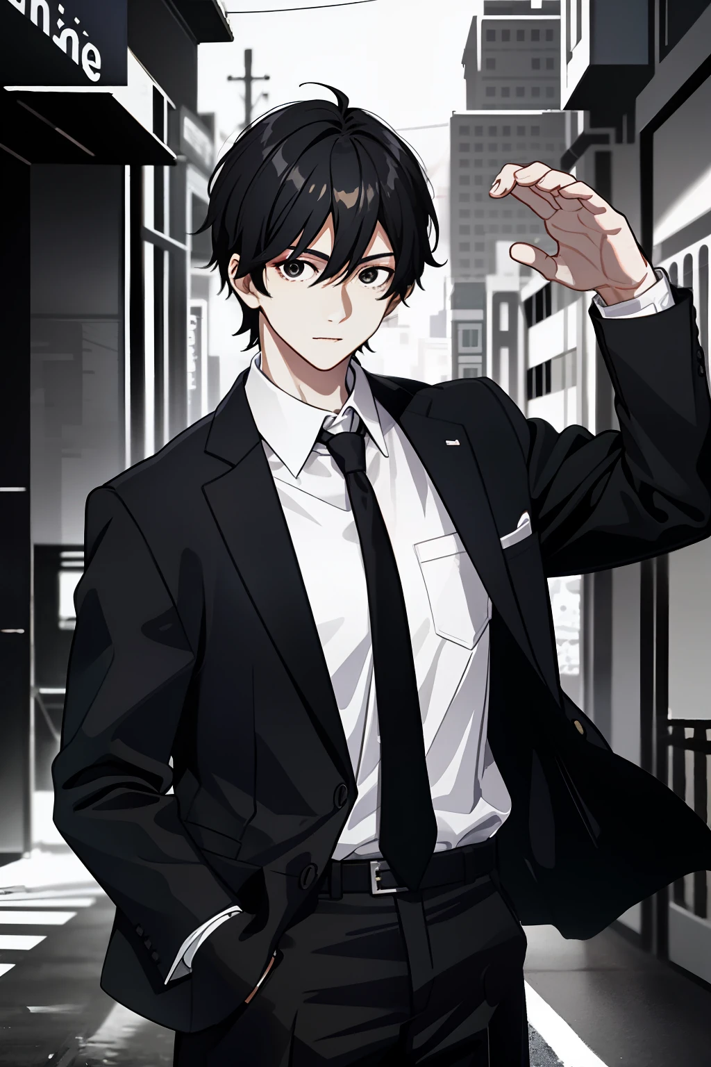 巨作, Best quality, 1boys, solo, Male focus, Upper body, Black hair, side looking, Black eyes, school uniform, solid color backdrop