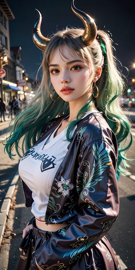 a close up of a woman with green hair and horns on her head, realistic anime 3 d style, stunning anime face portrait, anime styl...