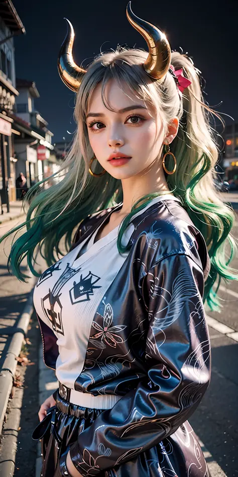 a close up of a woman with green hair and horns on her head, realistic anime 3 d style, stunning anime face portrait, anime styl...