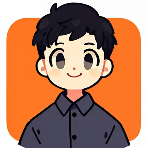 Simple round headshot of a boy , face to camera, smiling, simple colors, white background, cartoon