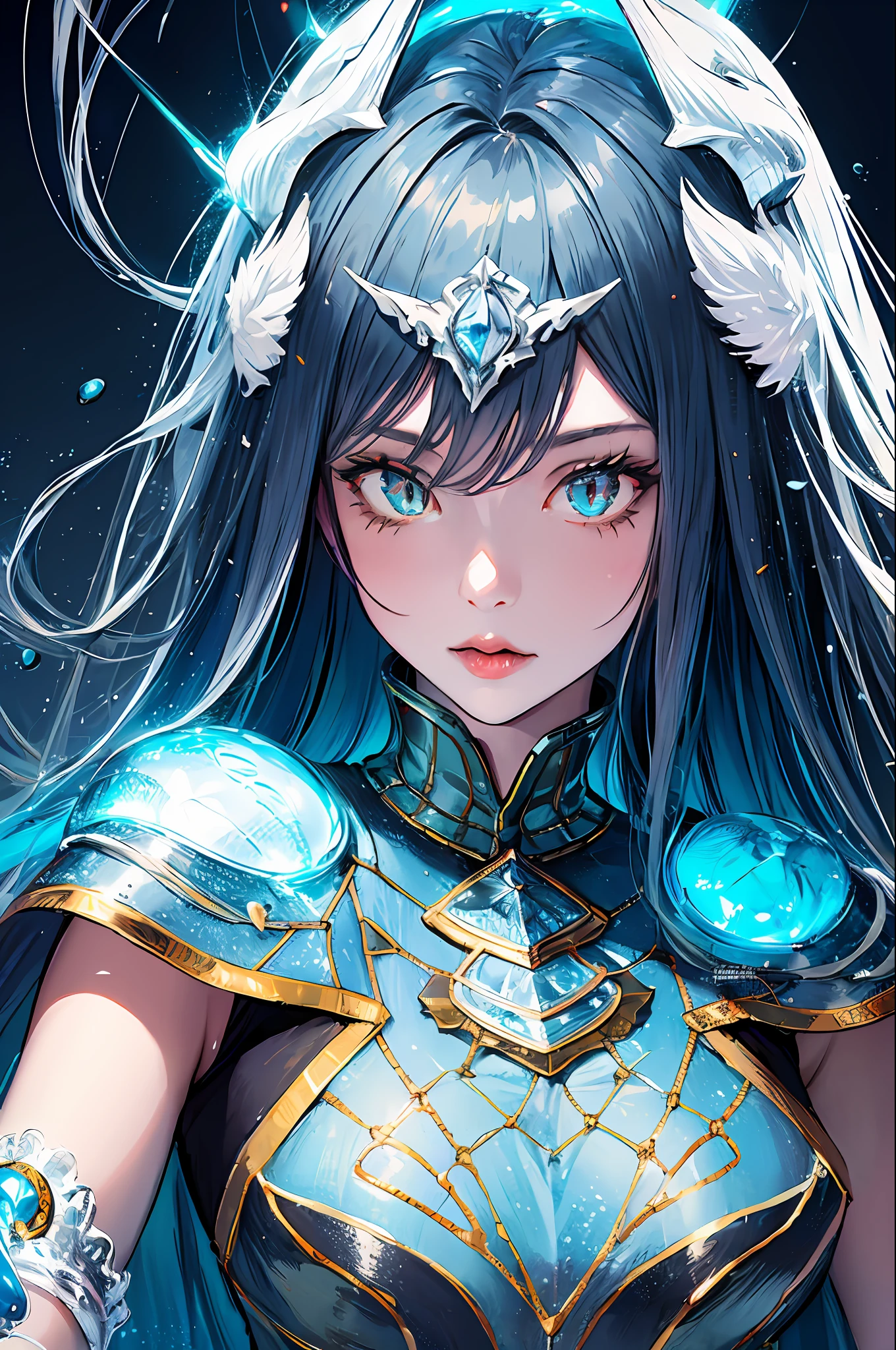 (masterpiece, top quality, best quality, official art, beautiful and aesthetic:1.2), cateyes,1girl, solo, armour, magic, light particles, upper body, extreme detailed, highest detailed, optical mixing, playful patterns, lively texture, unique visual effect