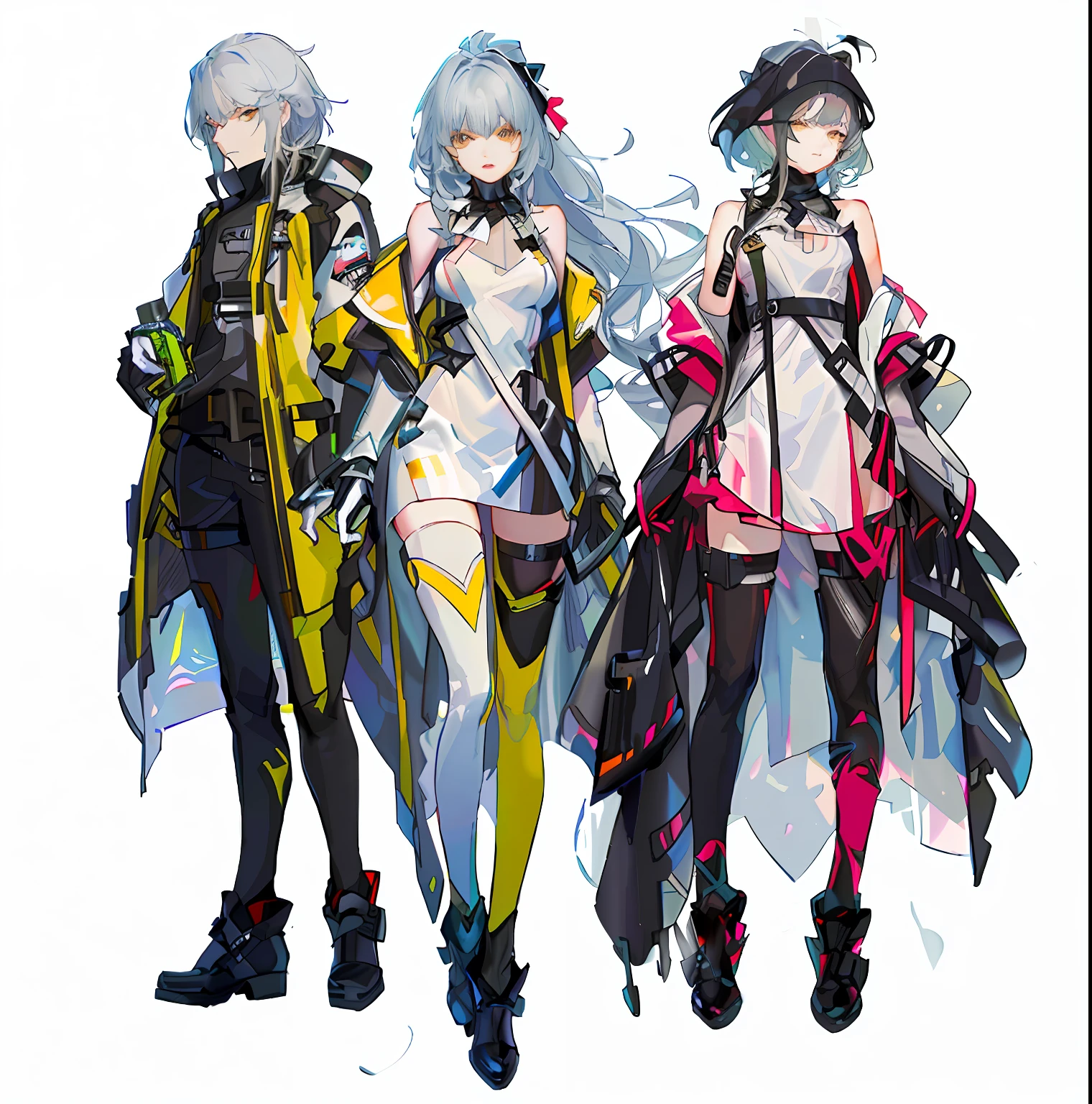 Anime characters dressed in different outfits and holding weapons - SeaArt  AI