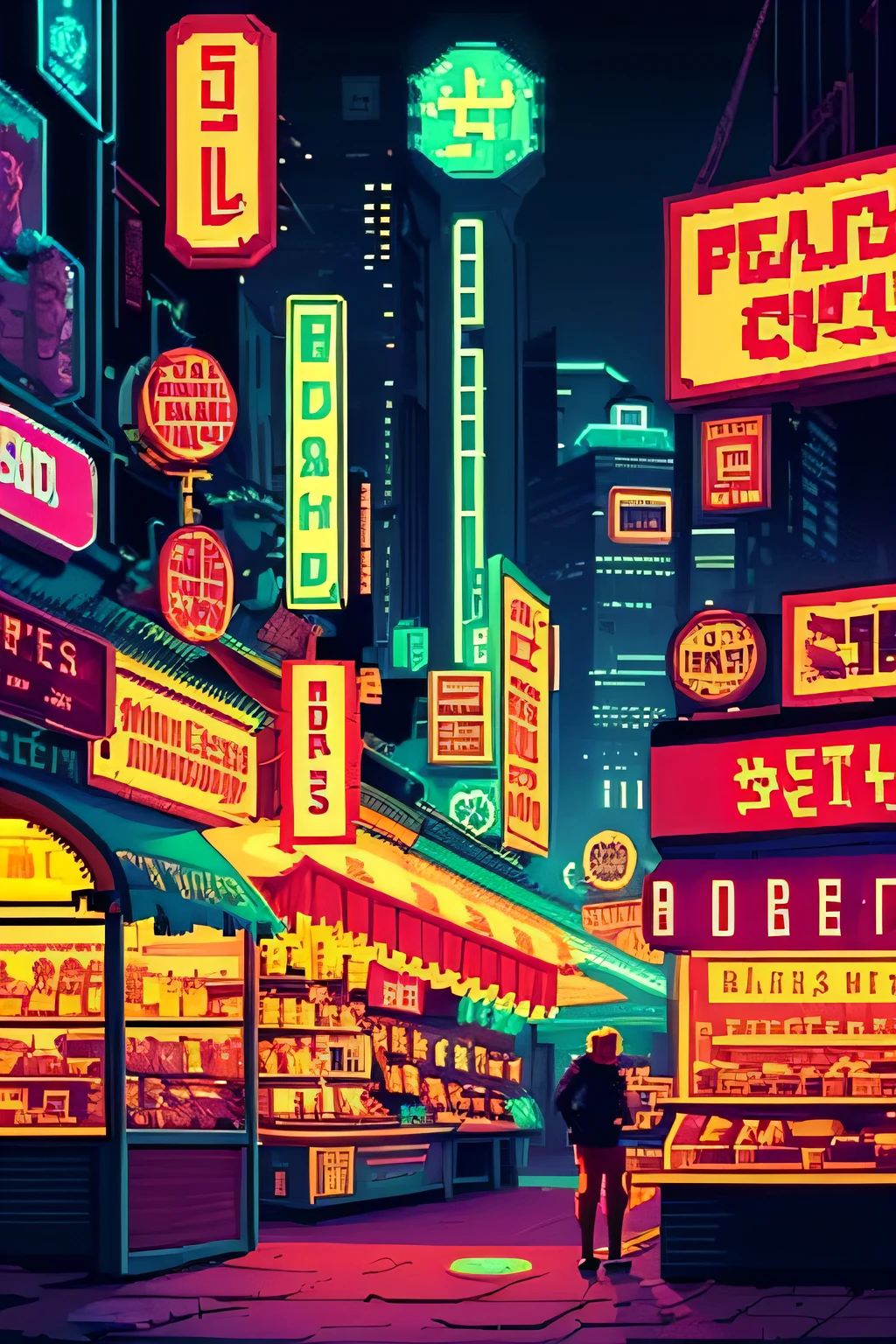 ((pixelart)) cidade Velha, noite, Placas de neon