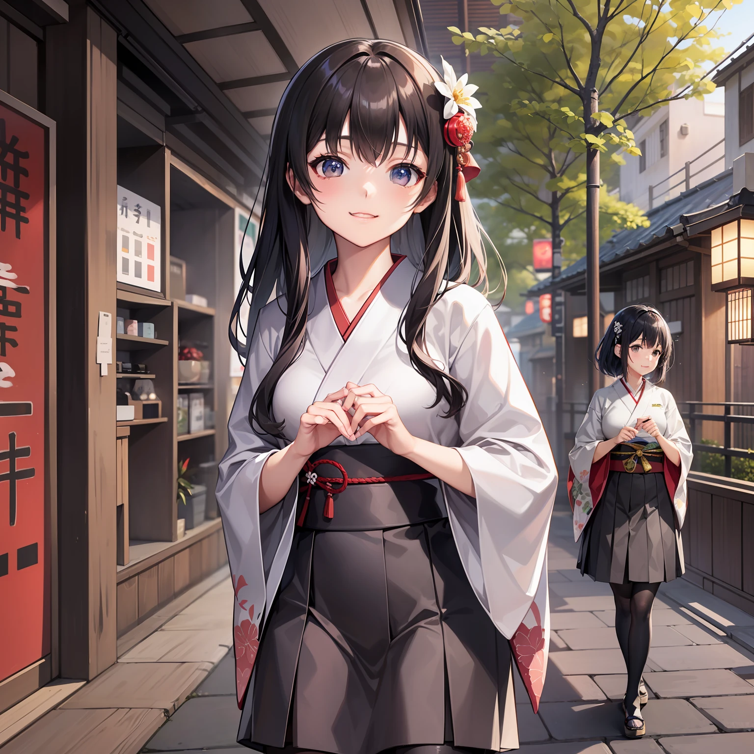 Wearing a white kappo kimono、Kawaii Girl、restaurant