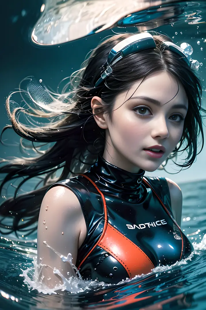 1girl，（lewd：1.0），Multiple hands，crowd of，wet suit，​masterpiece，the best quality，abundantly detailed （high-angle：1.5），deep dark b...