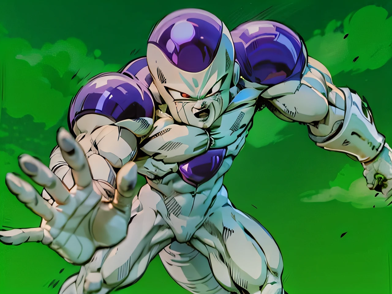 （Frieza）、独奏、beste-Qualit、A hyper-realistic、2 arms、2 legs、1 tail、beauitful face、resen、Red detailed eyes、Perfect body、fıt body、（abdominals）、musculature、Vagina、Female genitals、Green sky、Transformed into final form、dragonball z、Freeza Dragon Ball