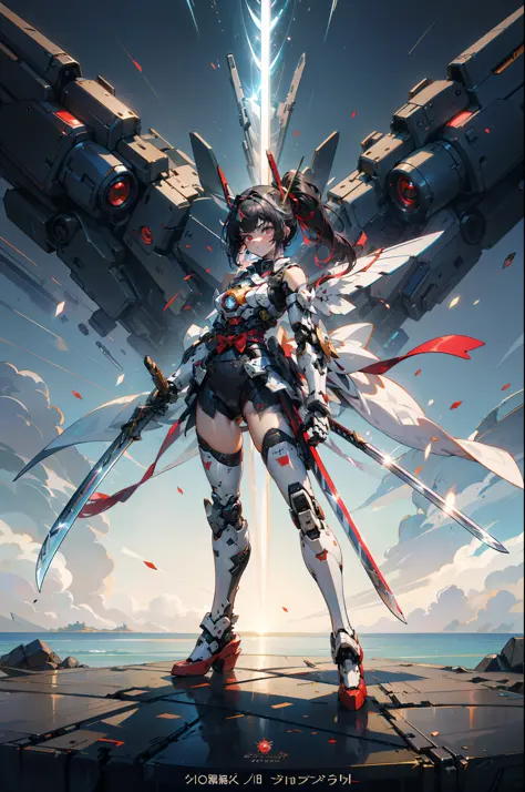 hyper quality, hyper detailed,perfect drawing,Solo, Beautiful Girl, master piece, (mecha musume), mechanical armor, headgear, me...