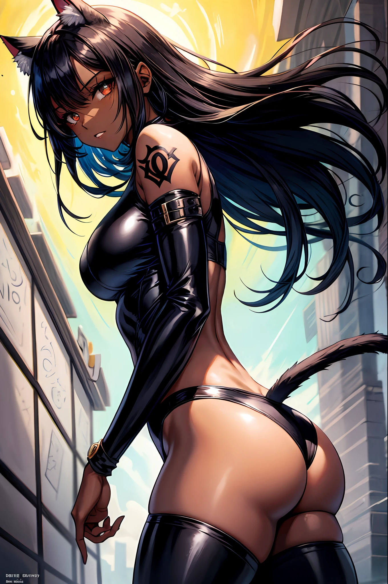 A woman in a cat suit with a cat tail and a cat tail - SeaArt AI